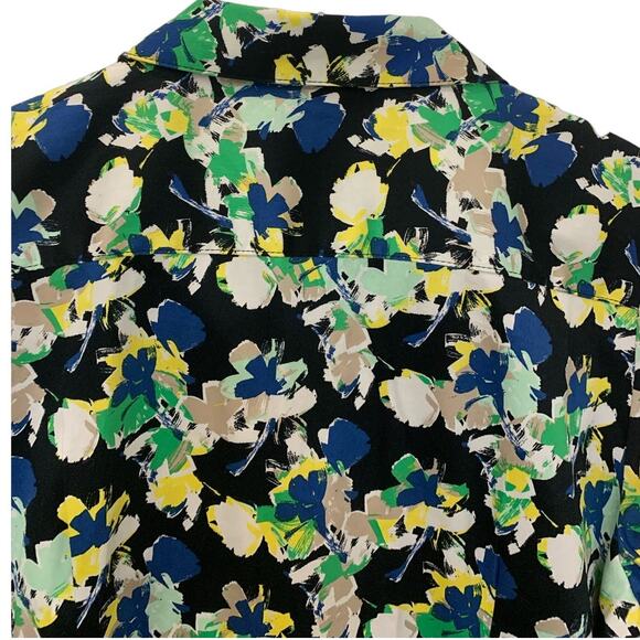Dana Buchman Shirt XL Blue Button Up Floral 3/4 Sleeves Business Casual Office - Picture 6 of 8